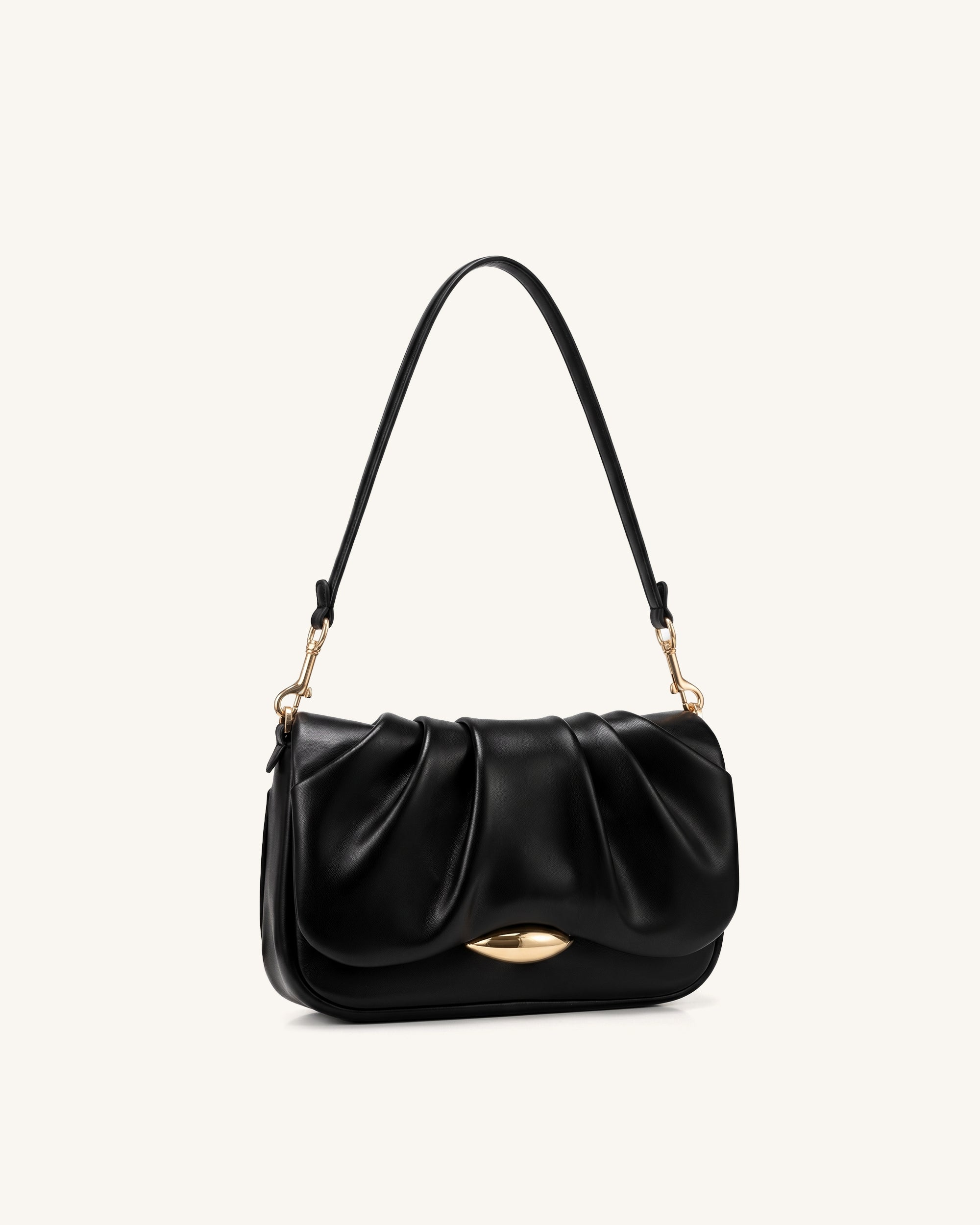Sofia Ruched Shoulder Bag - Black