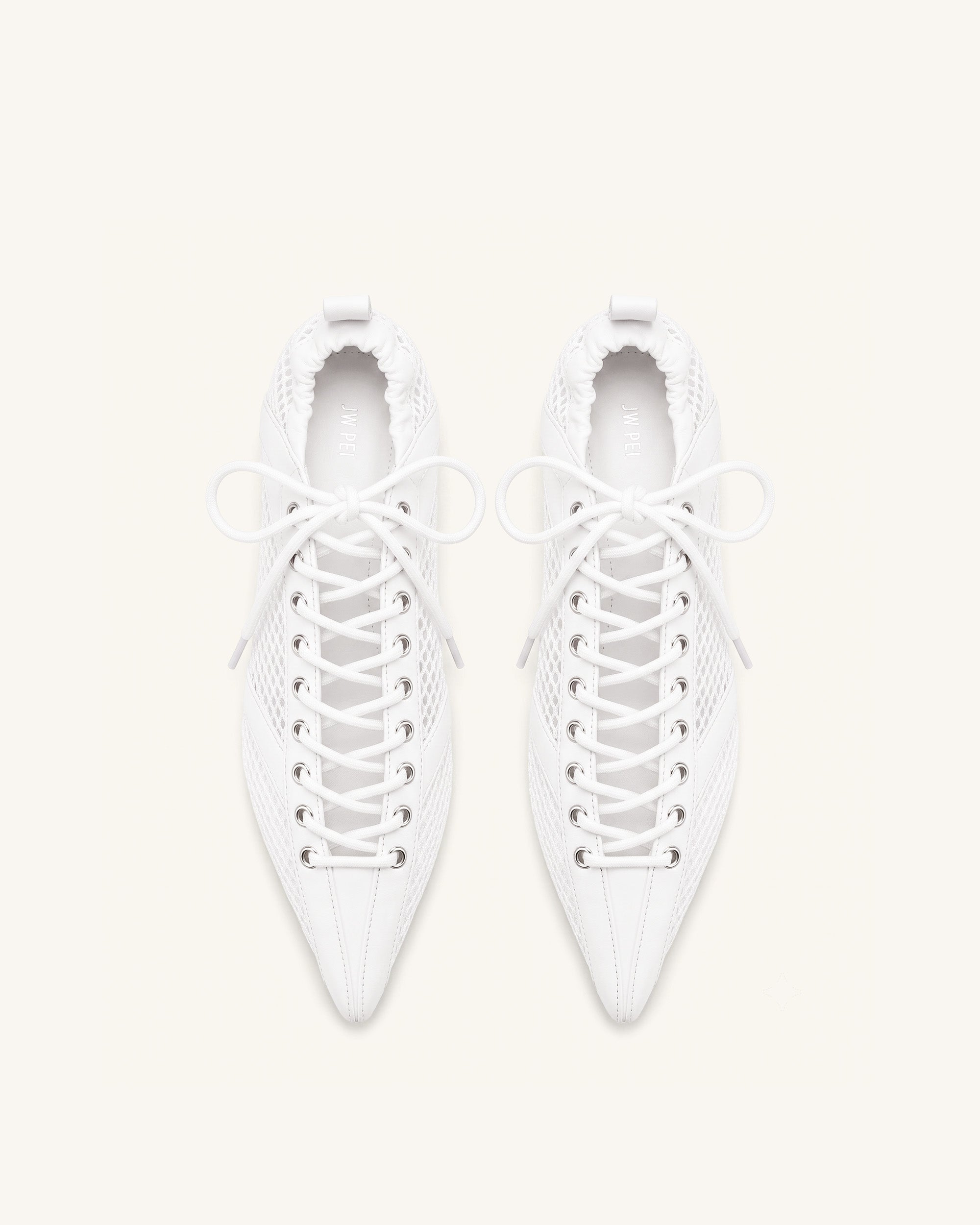 Ava Lace-Up Mesh Flats - White