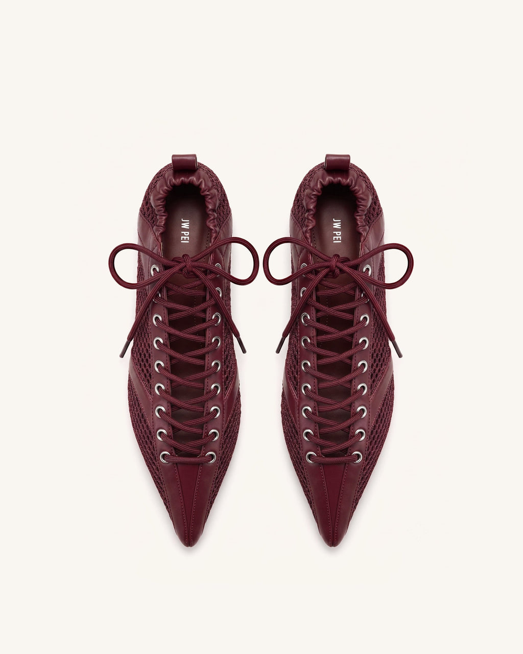 Ava Lace-Up Mesh Flats - Burgundy
