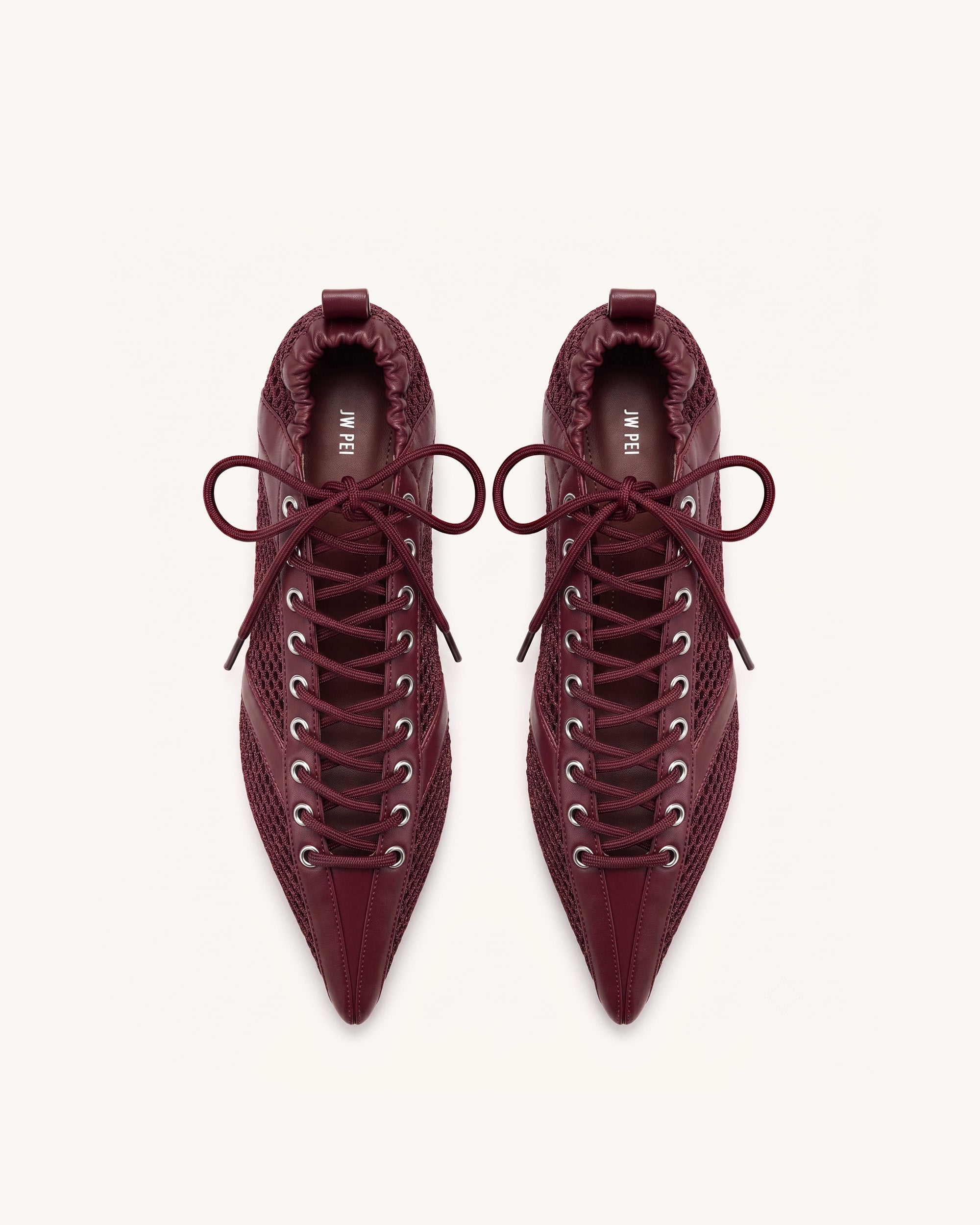 Ava Lace-Up Mesh Flats - Burgundy