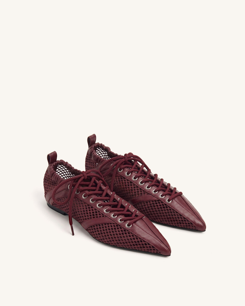 Ava Lace-Up Mesh Flats - Burgundy