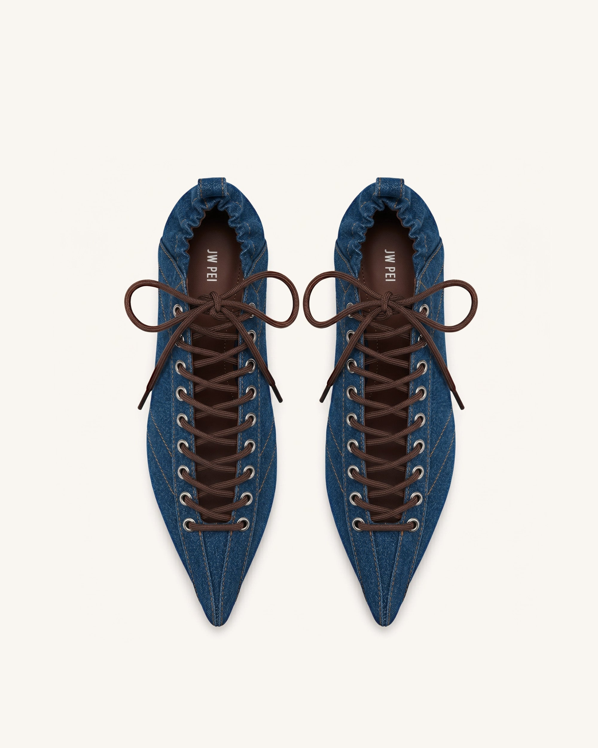 Ava Lace-Up Flats - Denim Blue