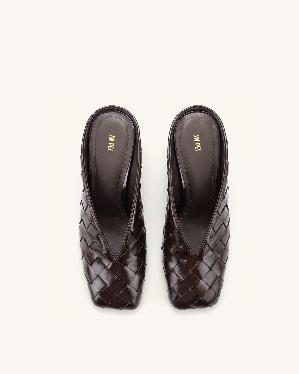 Ellie Woven Square-Toe Mule Heels - Dark Brown