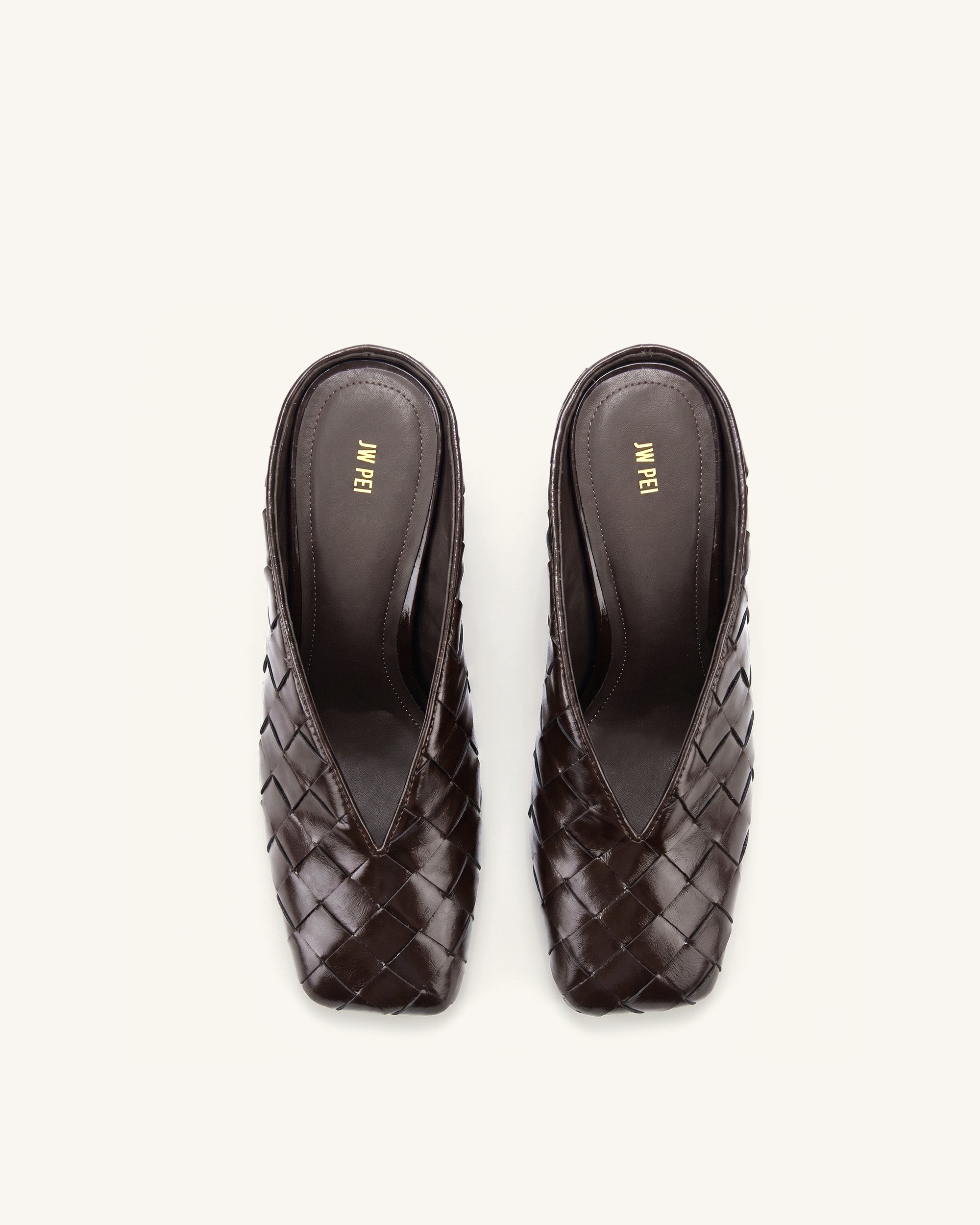 Ellie Woven Square-Toe Mule Heels - Dark Brown
