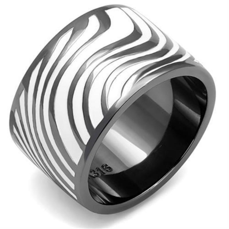 IP Light Black Stainless Steel Ring with Epoxy in White