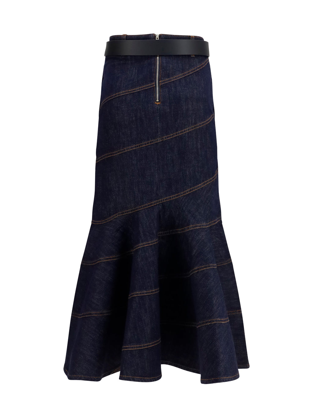 Self-Portrait Women Denim Midi Skirt With Belt