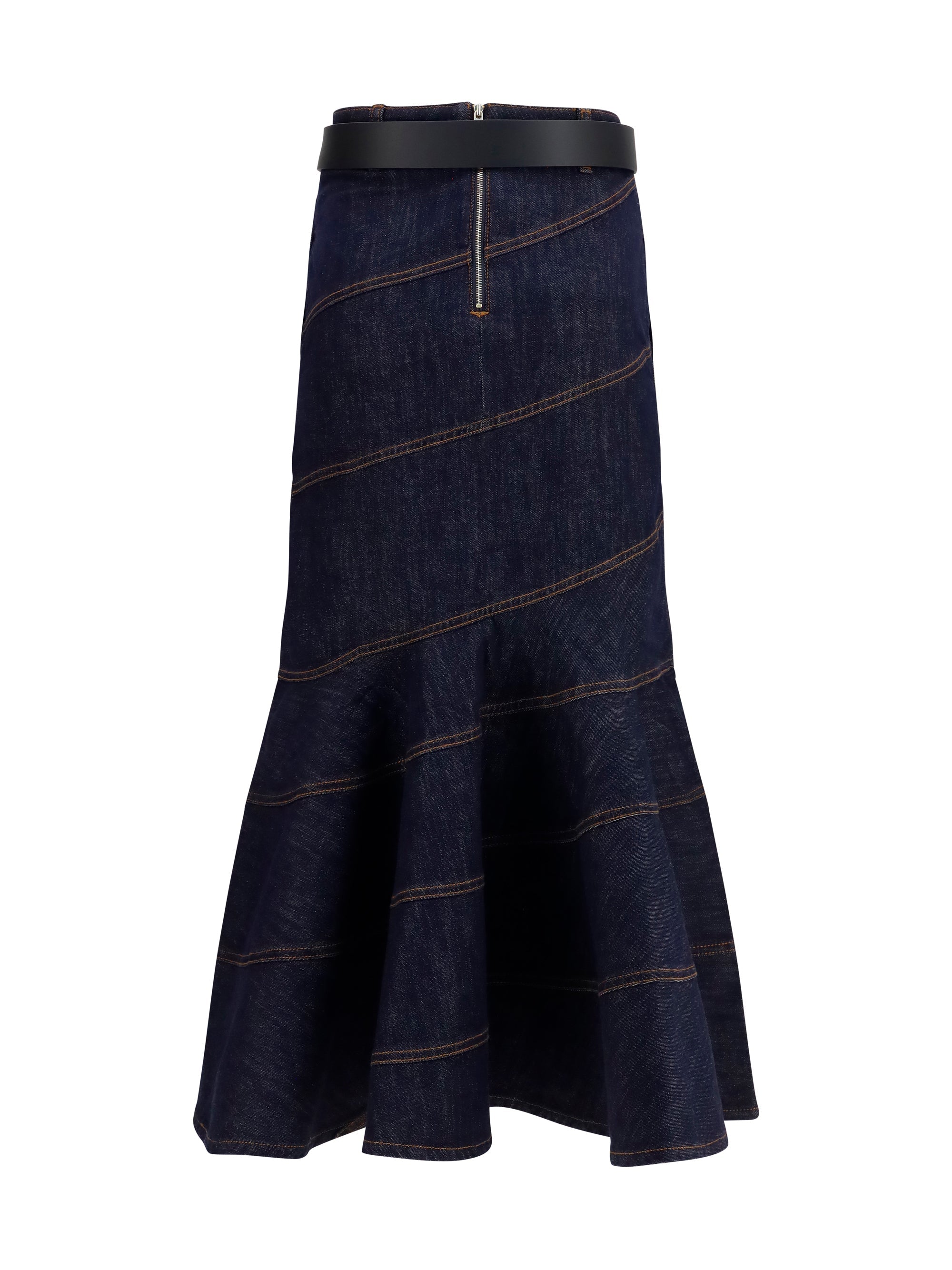 Self-Portrait Women Denim Midi Skirt With Belt