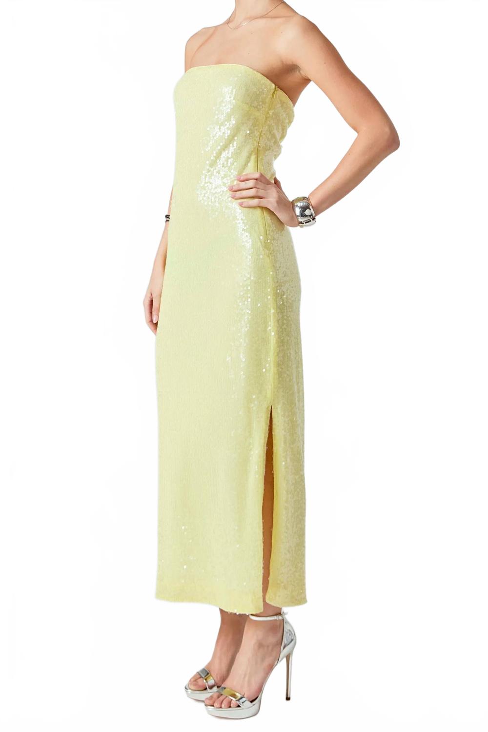 Strapless Sequin Maxi Dress In Yellow