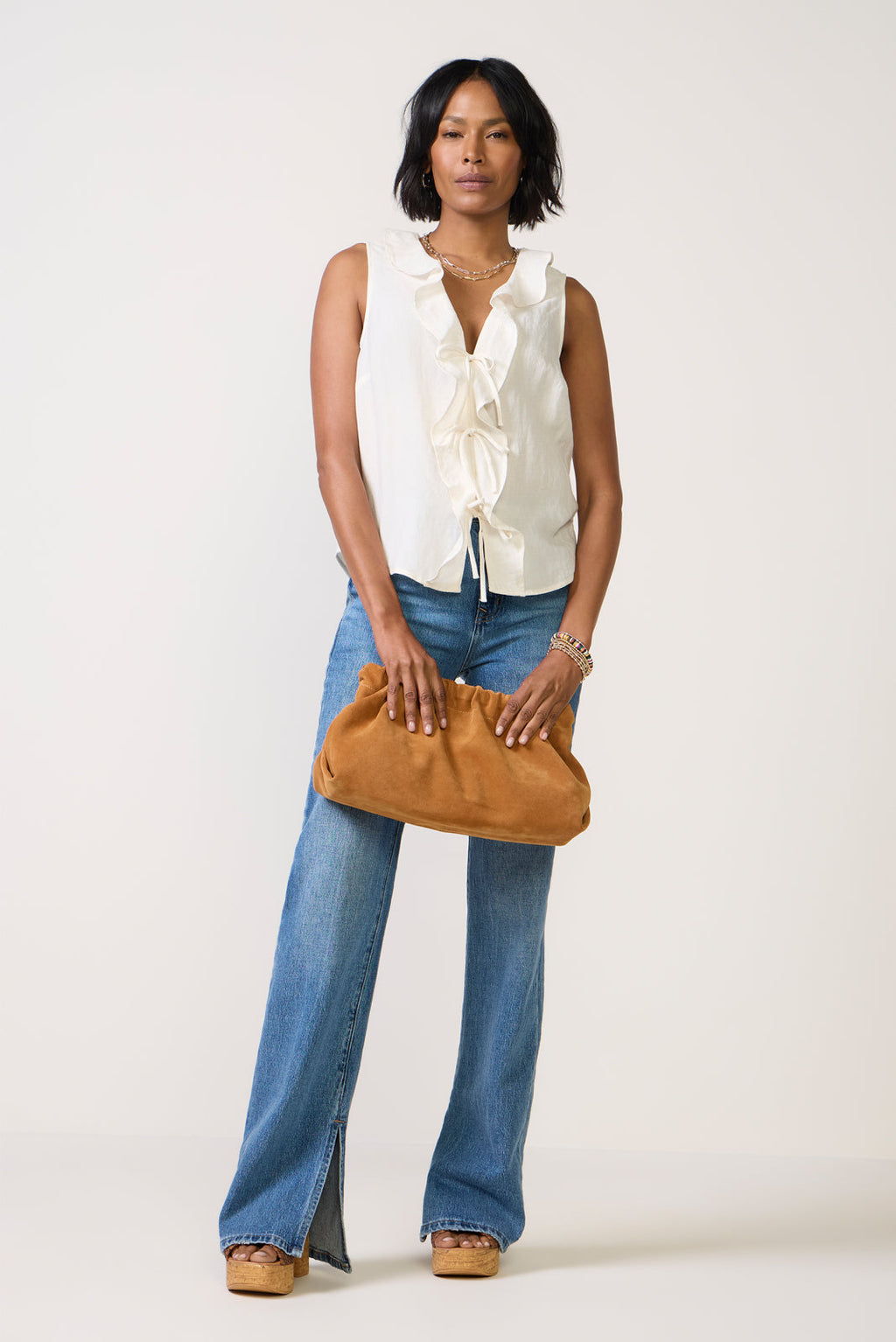 Women's Tie Front Ruffle Tank Top