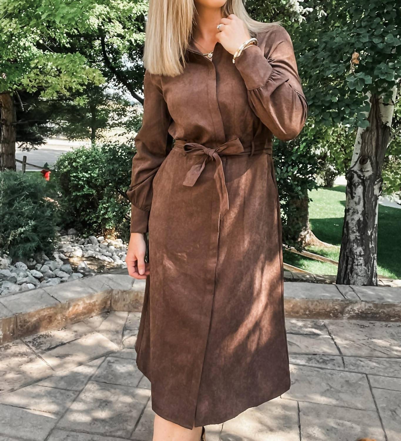 Long Sleeve Shirt Dress In Cocoa