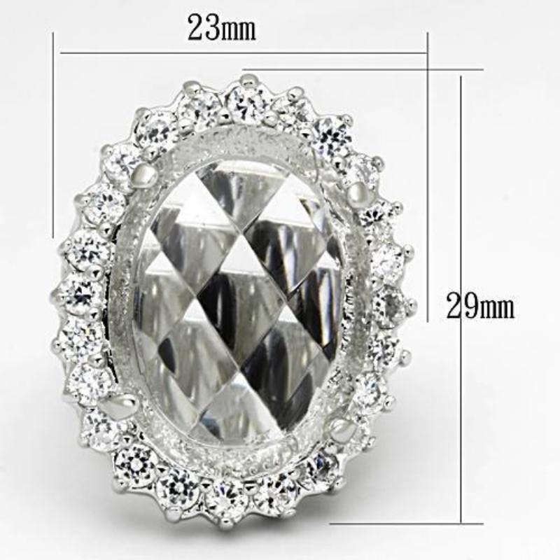 Rhodium Brass Ring with Synthetic Synthetic Glass in Clear