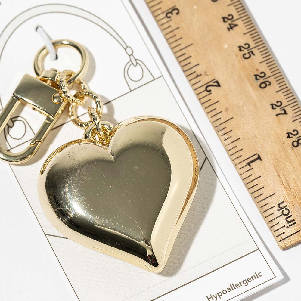 Gold Dipped Bold Puffy Heart Drop Keychain Bag Charm