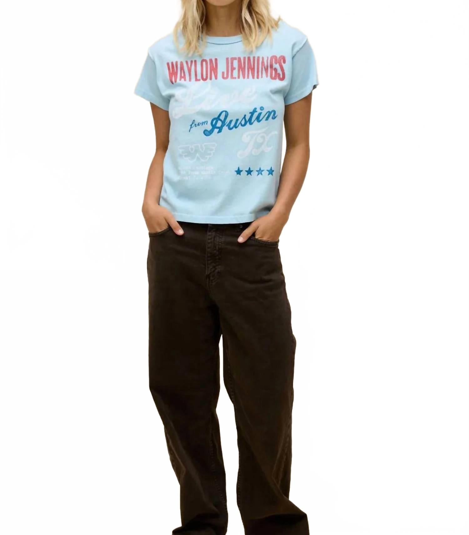 Waylon Jennings Live From Austin Reverse Tee In Blue