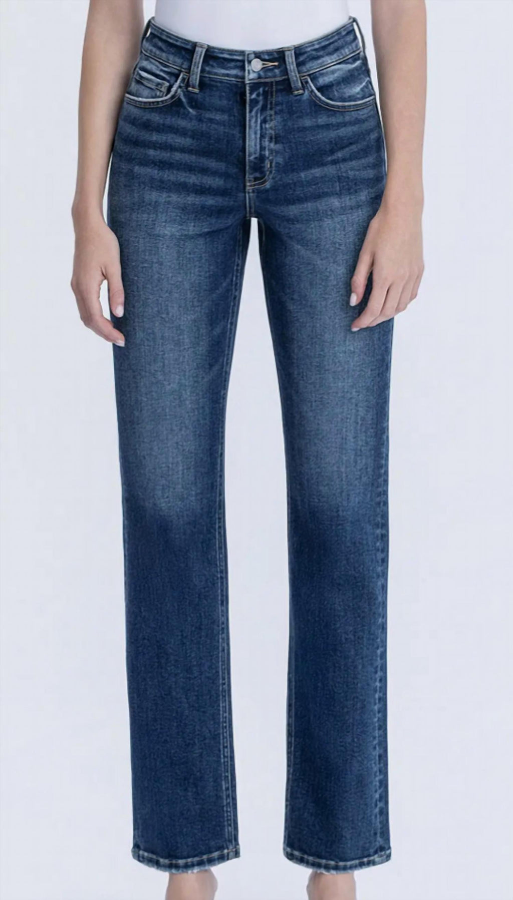 Celestial Glow High Rise Full Length Straight Jeans In Dark Wash