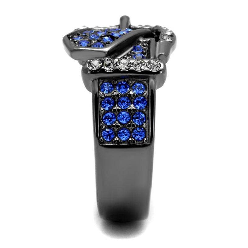 IP Light Black Stainless Steel Ring with Top Grade Crystal in Multi Color