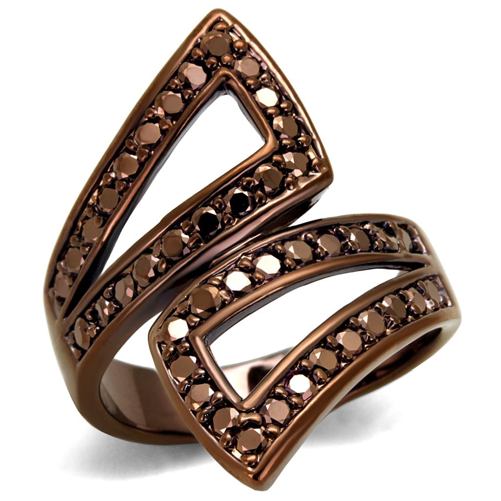 IP Coffee light Brass Ring with AAA Grade CZ in Light Coffee