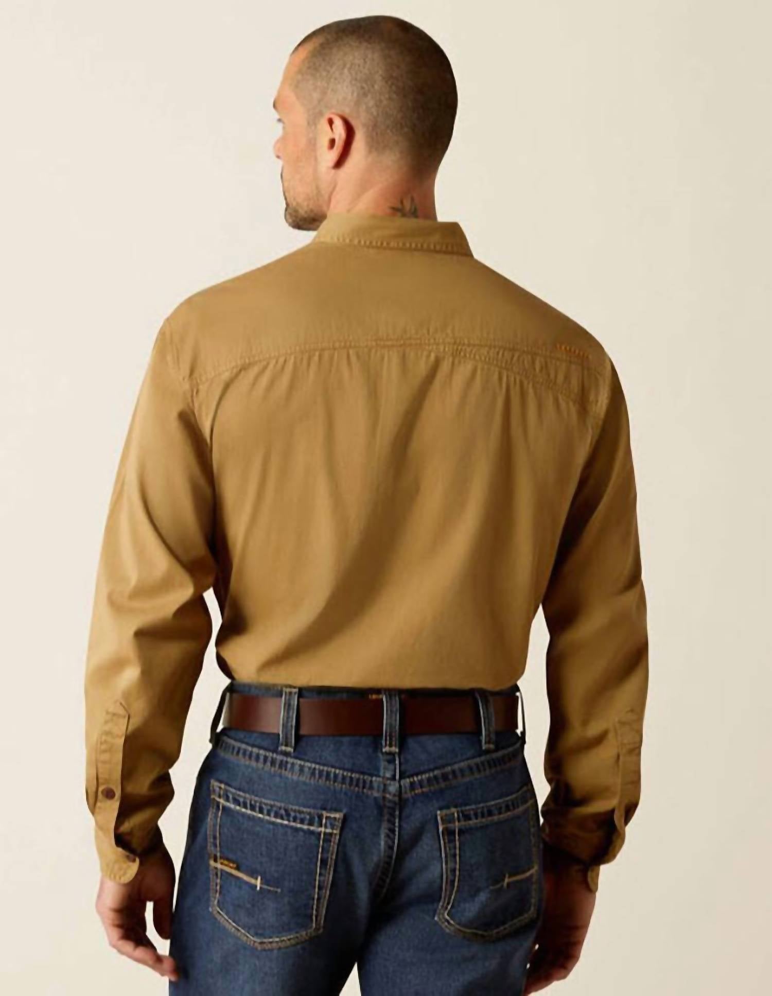 Men's Washed Twill Work Button Down Shirt In Khaki