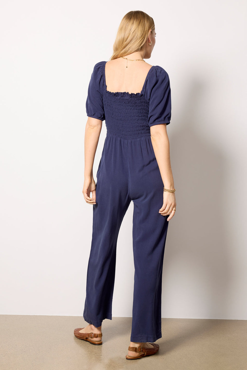 Women's Puff Sleeve Belt Tie Jumpsuit