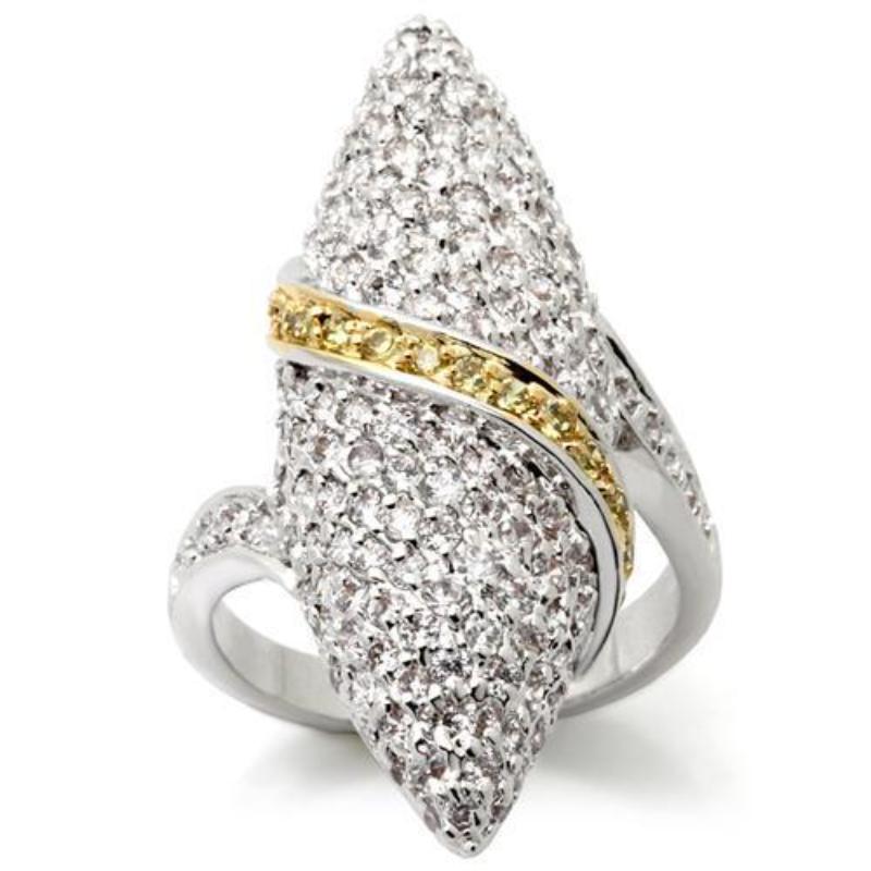 Gold+Rhodium Brass Ring with AAA Grade CZ in Topaz