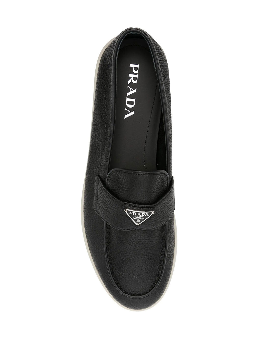 Prada Men Grained Leather Loafers