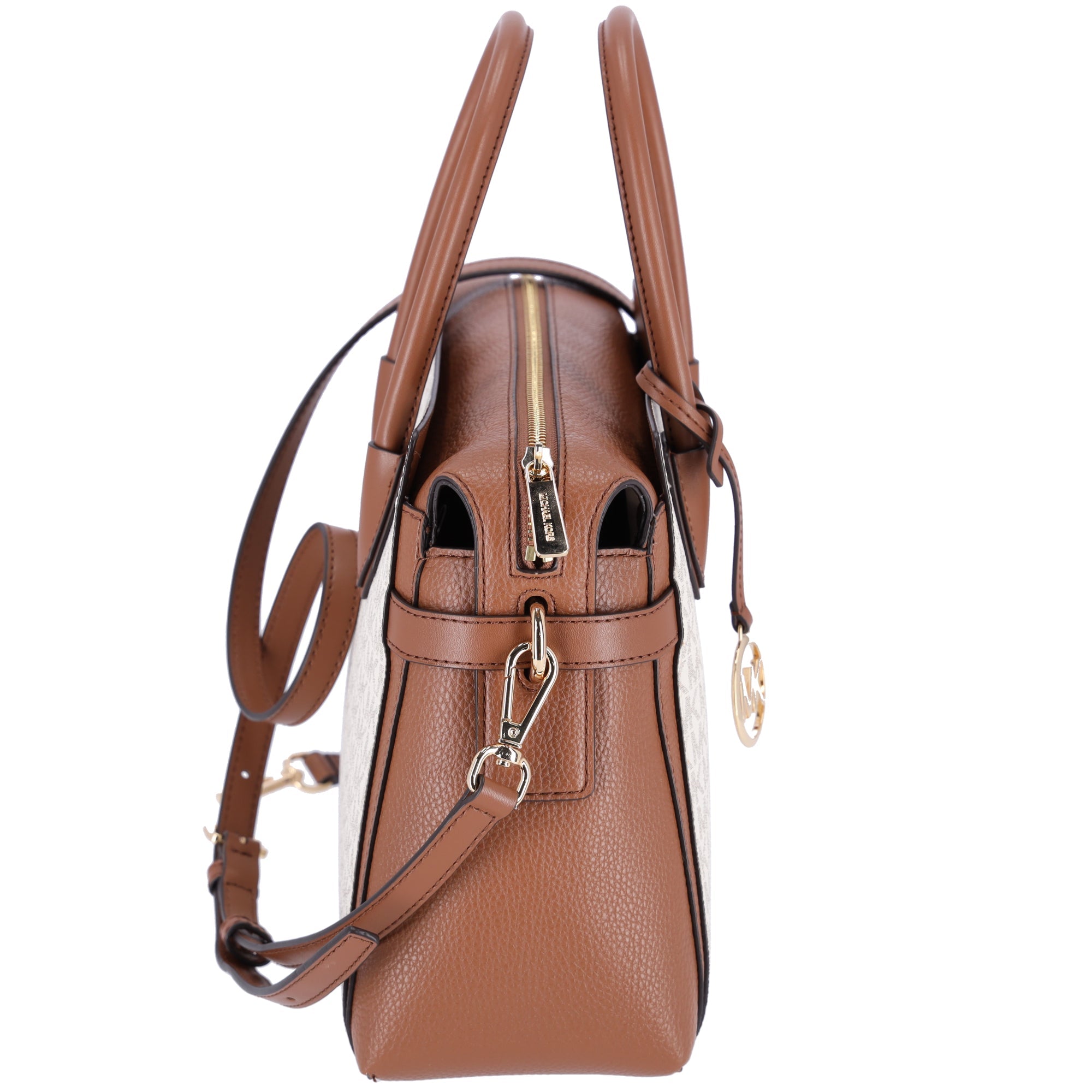 Michael Kors Mercer Medium Belted Satchel Crossbody Vanilla MK Signature