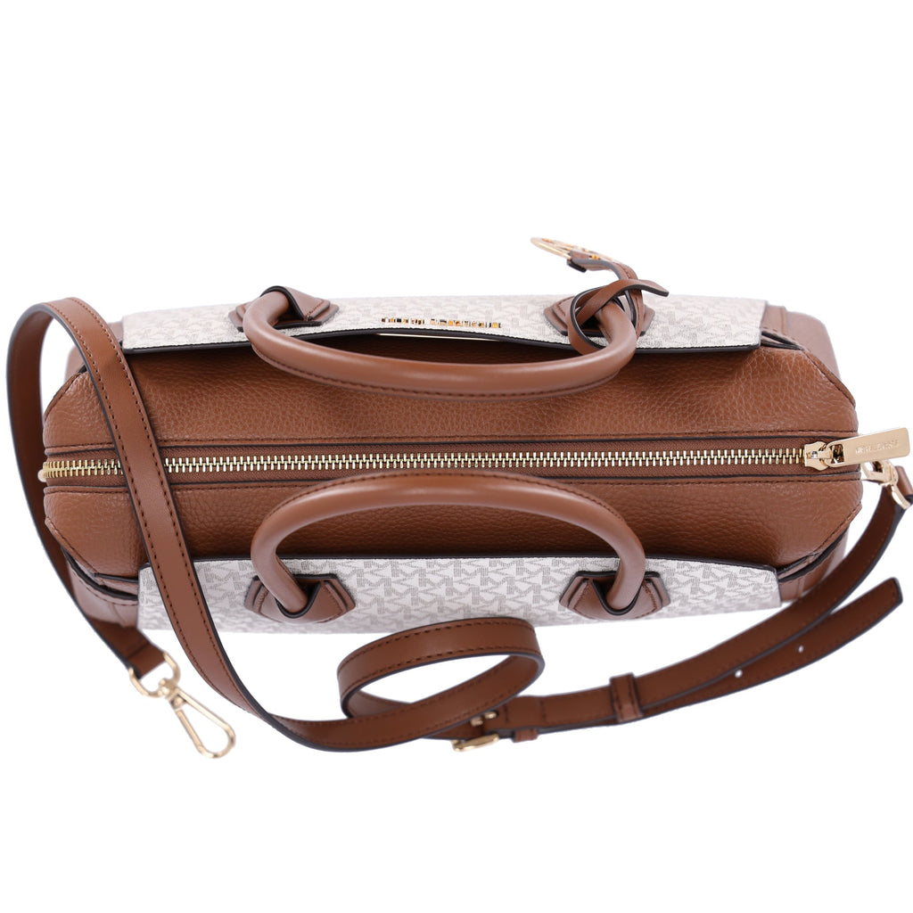 Michael Kors Mercer Medium Belted Satchel Crossbody Vanilla MK Signature
