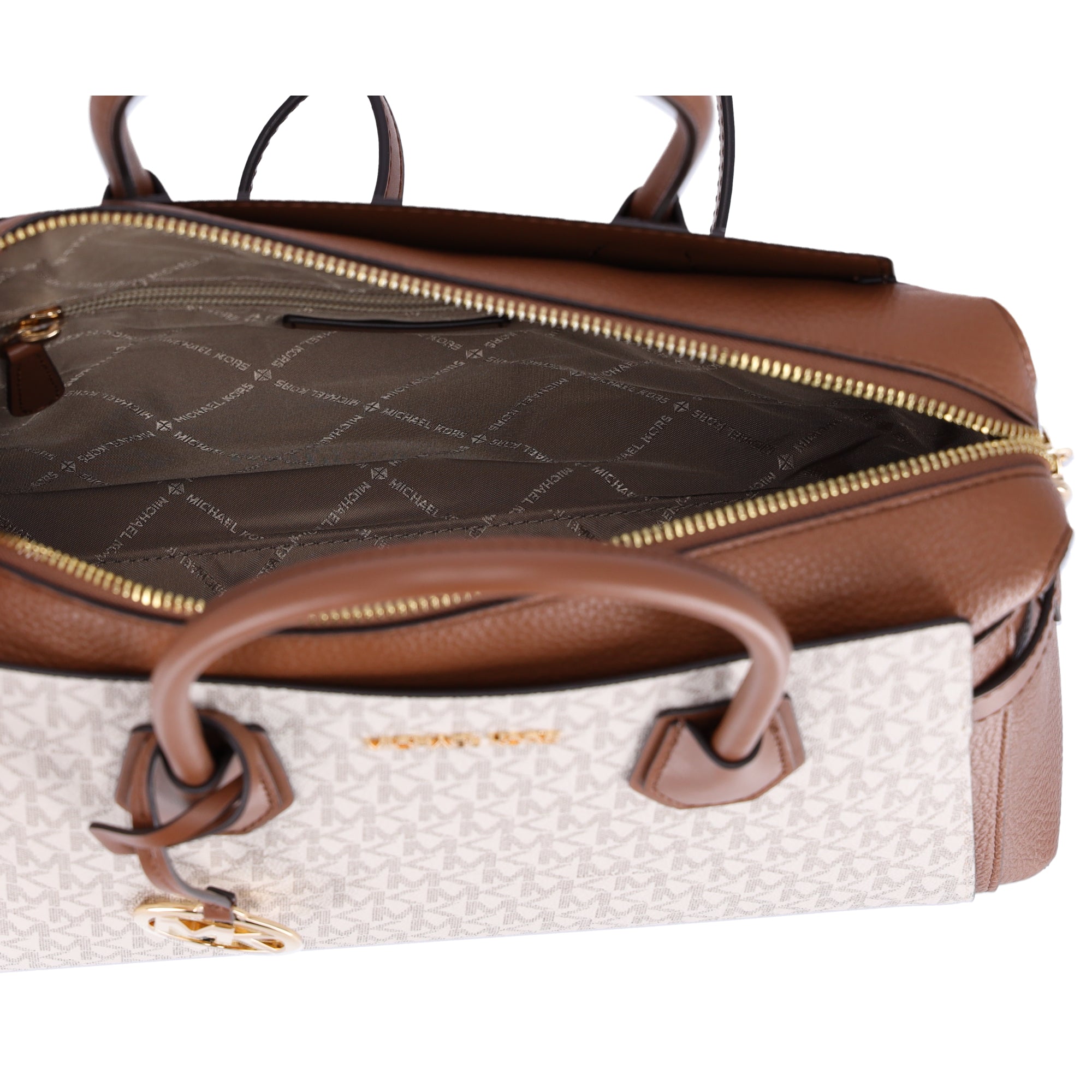 Michael Kors Mercer Medium Belted Satchel Crossbody Vanilla MK Signature