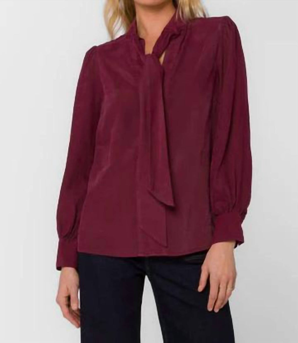Anastasia Tie Neck Blouse In Cabernet