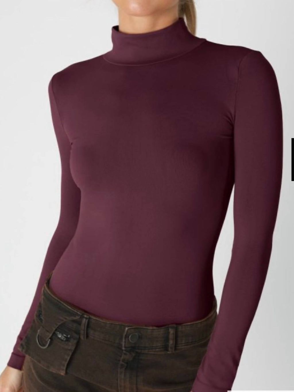 Long Sleeve Mock Neck Top In Fig