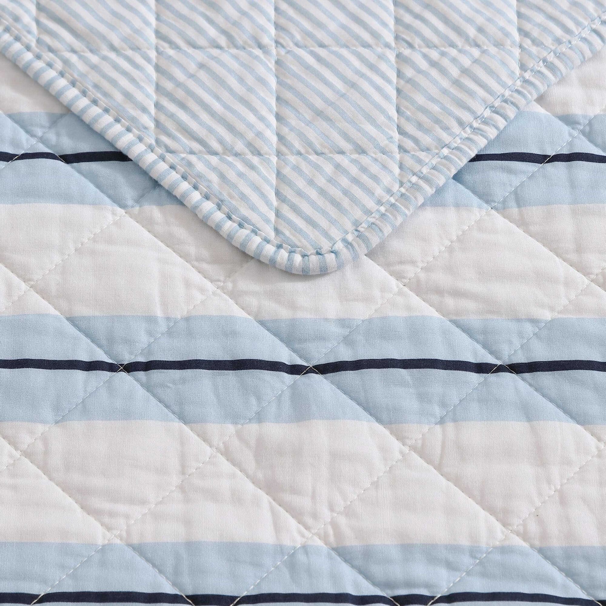 Nautica Tim Stripe Blue Twin Quilt Set