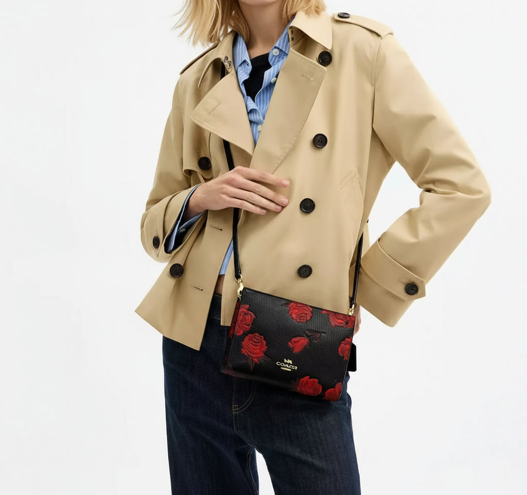 NWT Coach Slim Crossbody Leather Bag With Floral Print