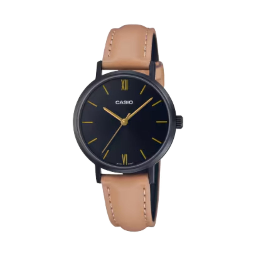 Casio Women’s Leather Strap Analog Watch Black Dial - LTP-VT02BL-1AUDF