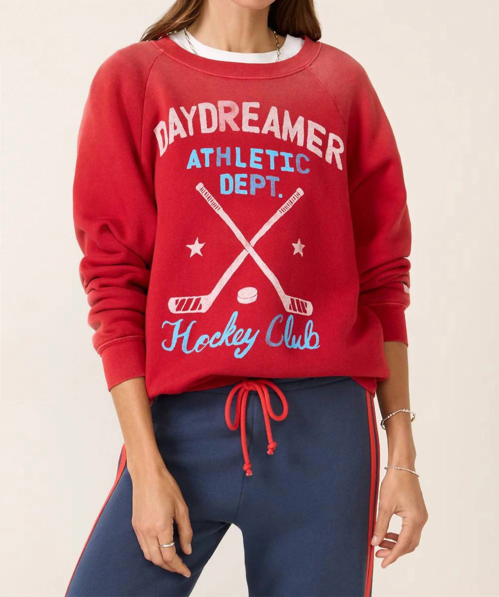 Hockey Club Vintage Raglan Sweatshirt In Red