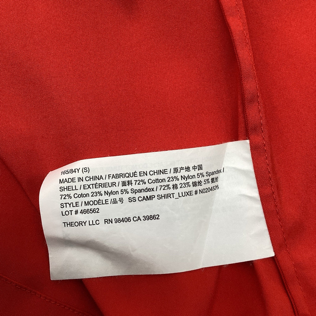 Theory Button-Down Camp Shirt in Red Cotton