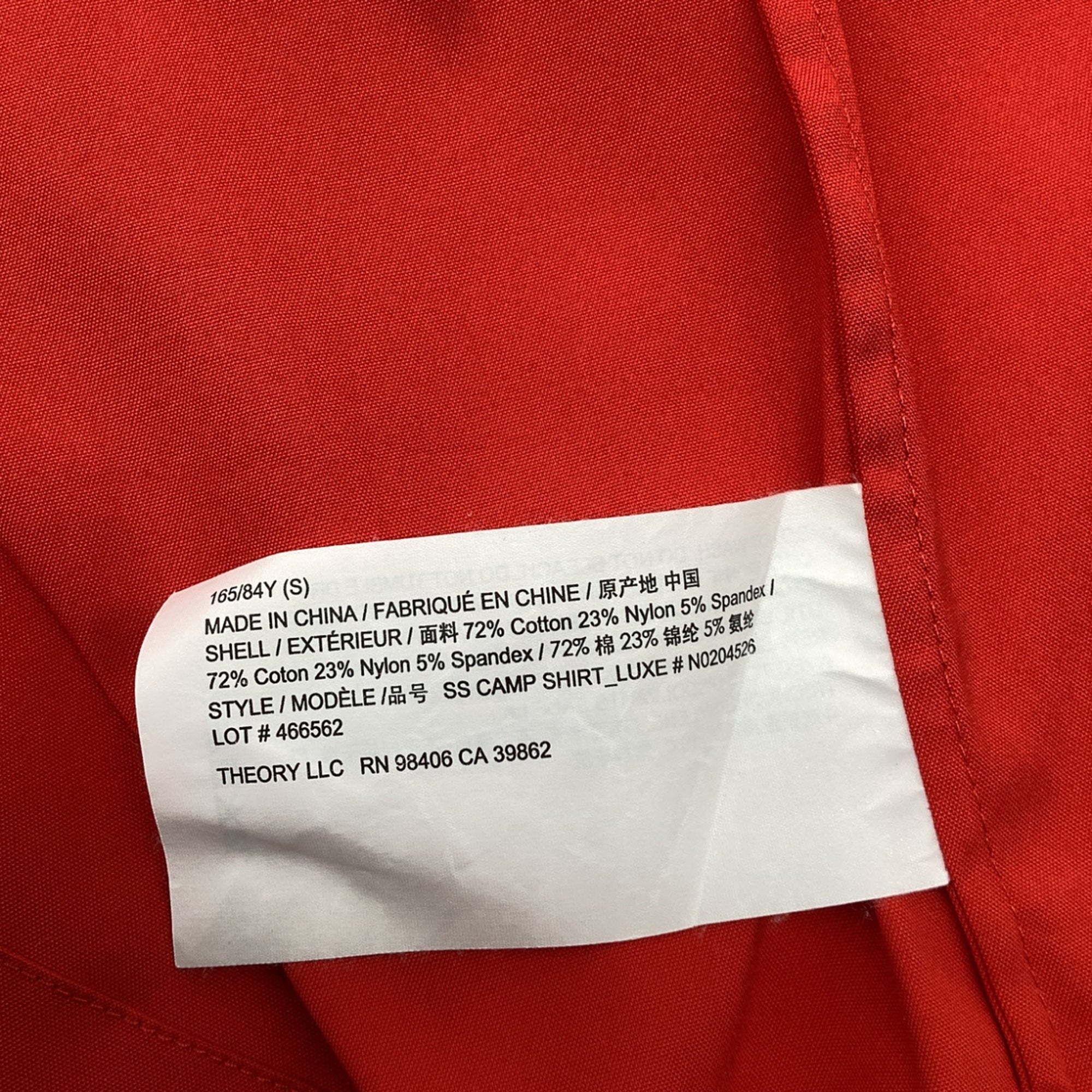 Theory Button-Down Camp Shirt in Red Cotton