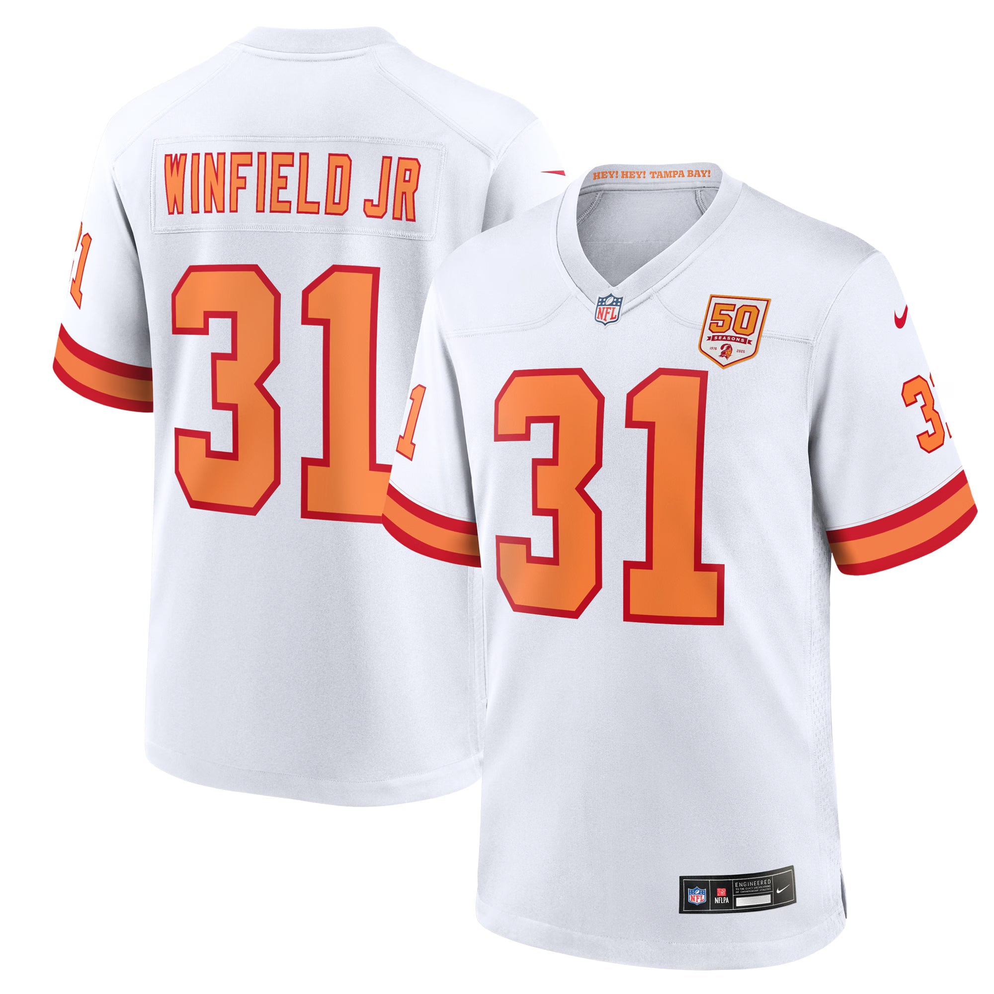 76 Tampa Bay Buccaneers Antoine Winfield Jr. White 50th Season Game Jersey