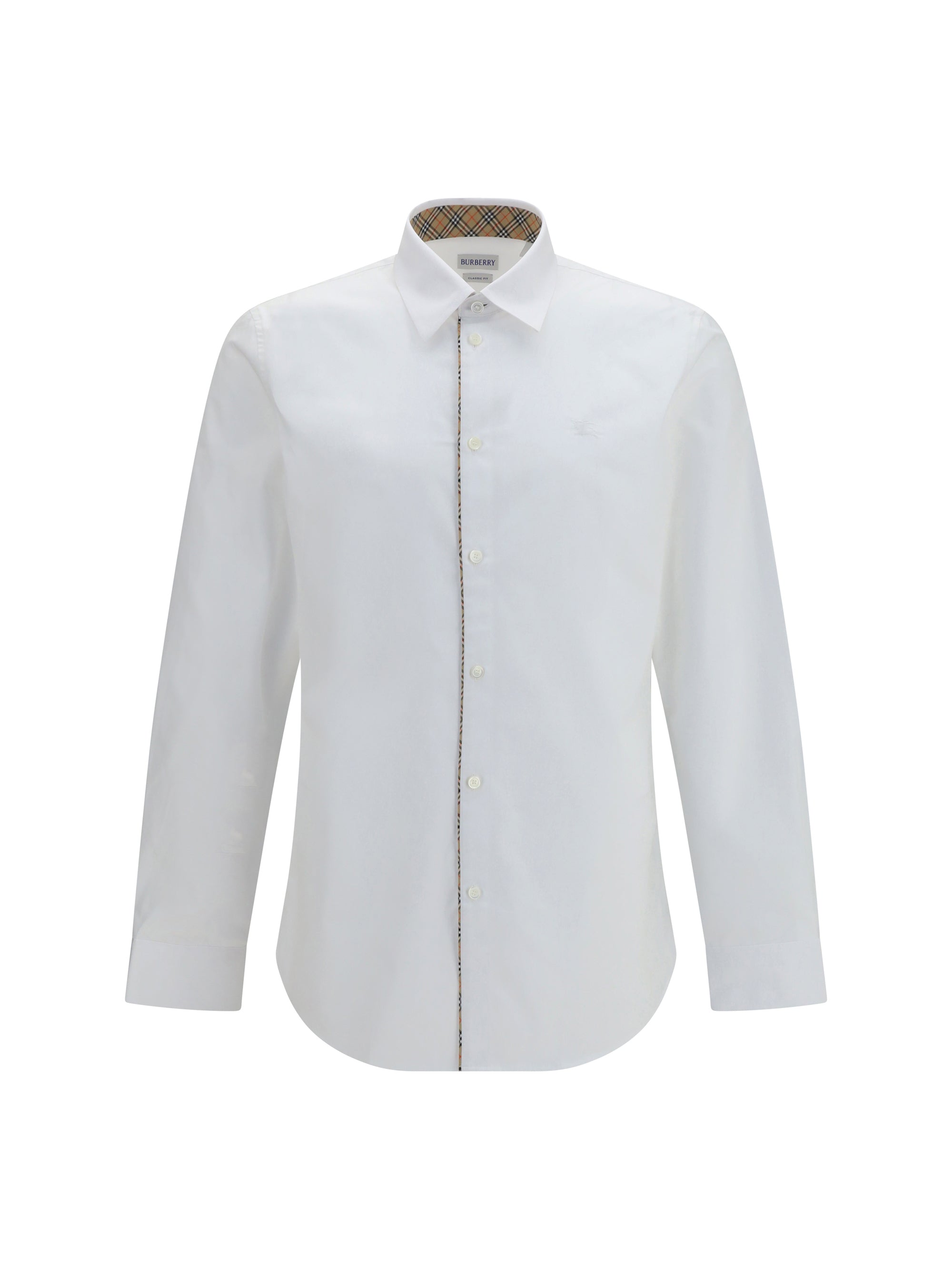 Burberry Men Cotton Shirt With Check Trims