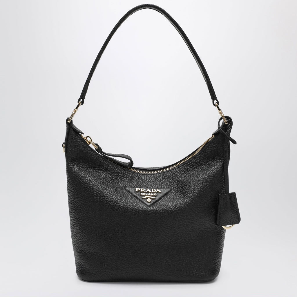Prada Small Black Leather Hobo Bag Women