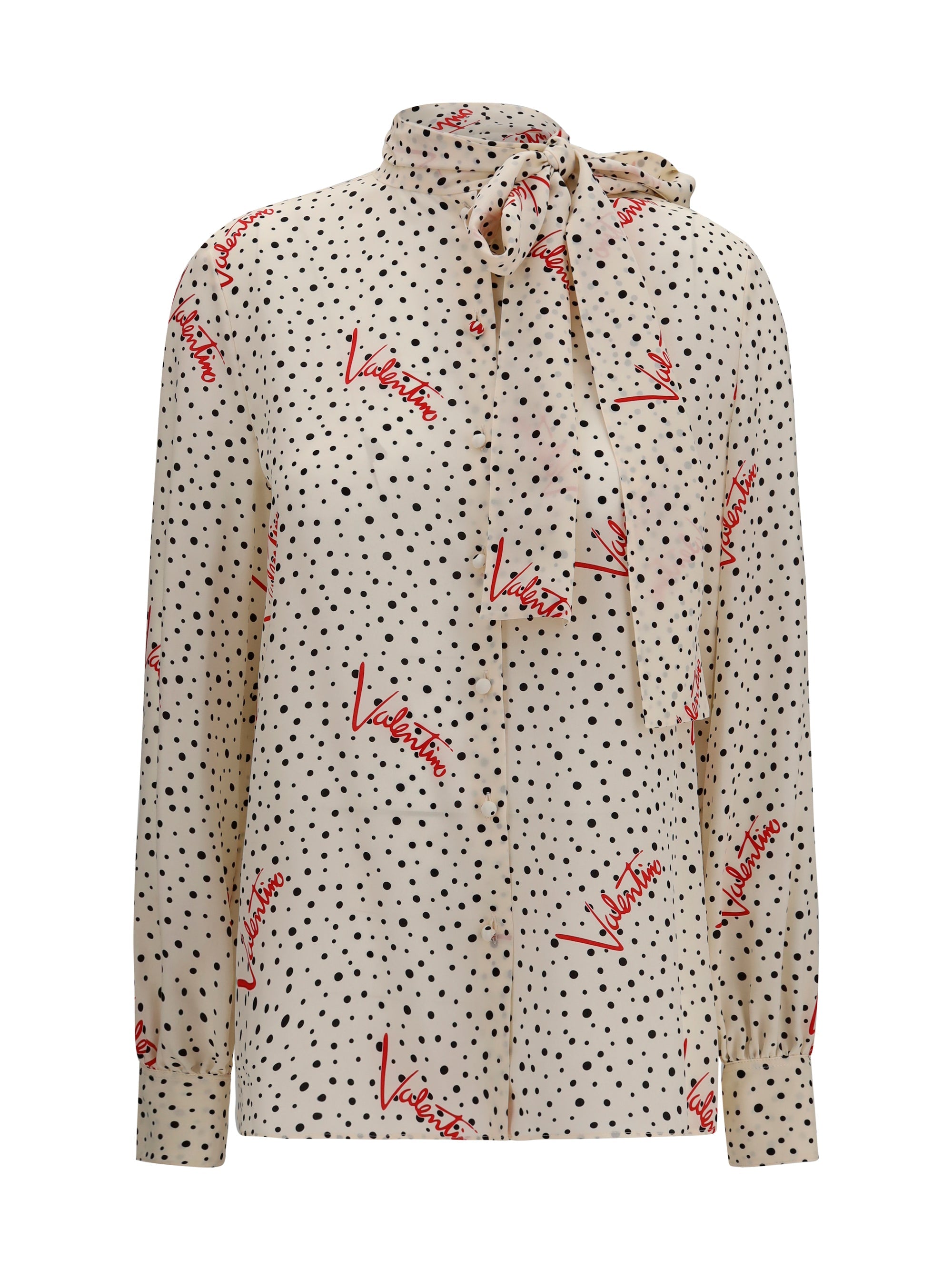 Valentino Women Crepe De Chine Bow-Neck Shirt