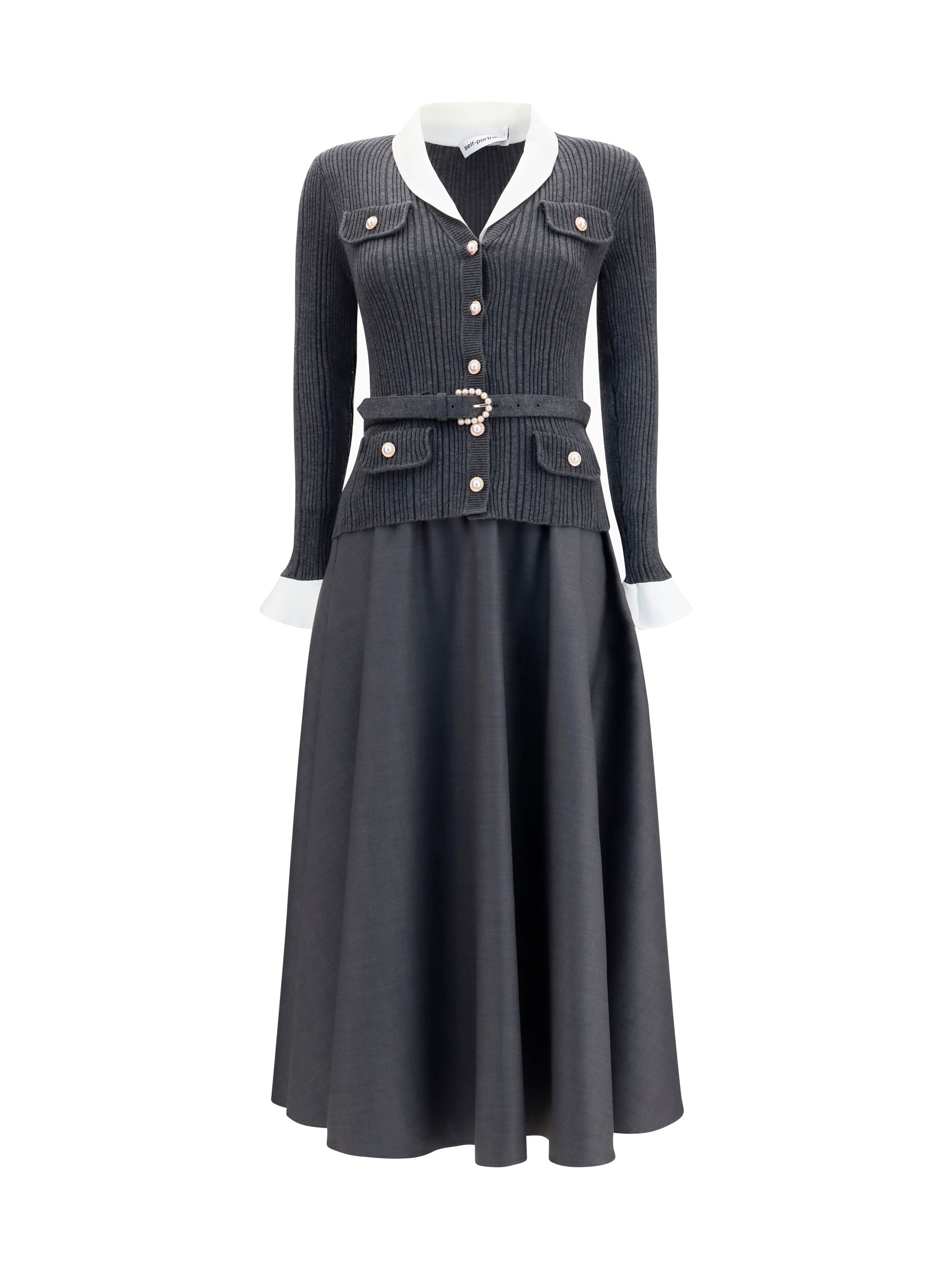 Self-Portrait Women Knit And Twill Midi Dress