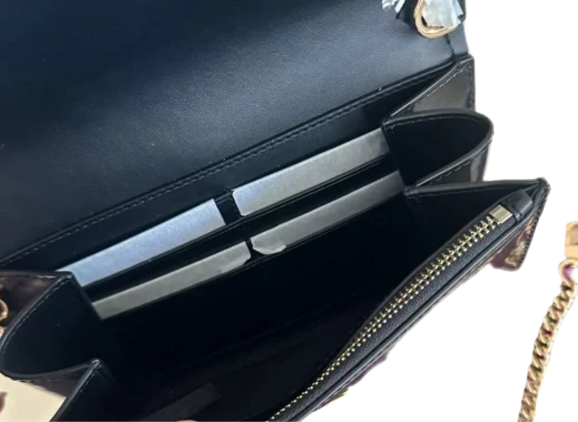 NWT Tory Burch Emerson Patent Leather Chain Wallet/Crossbody bag In Gold/Black