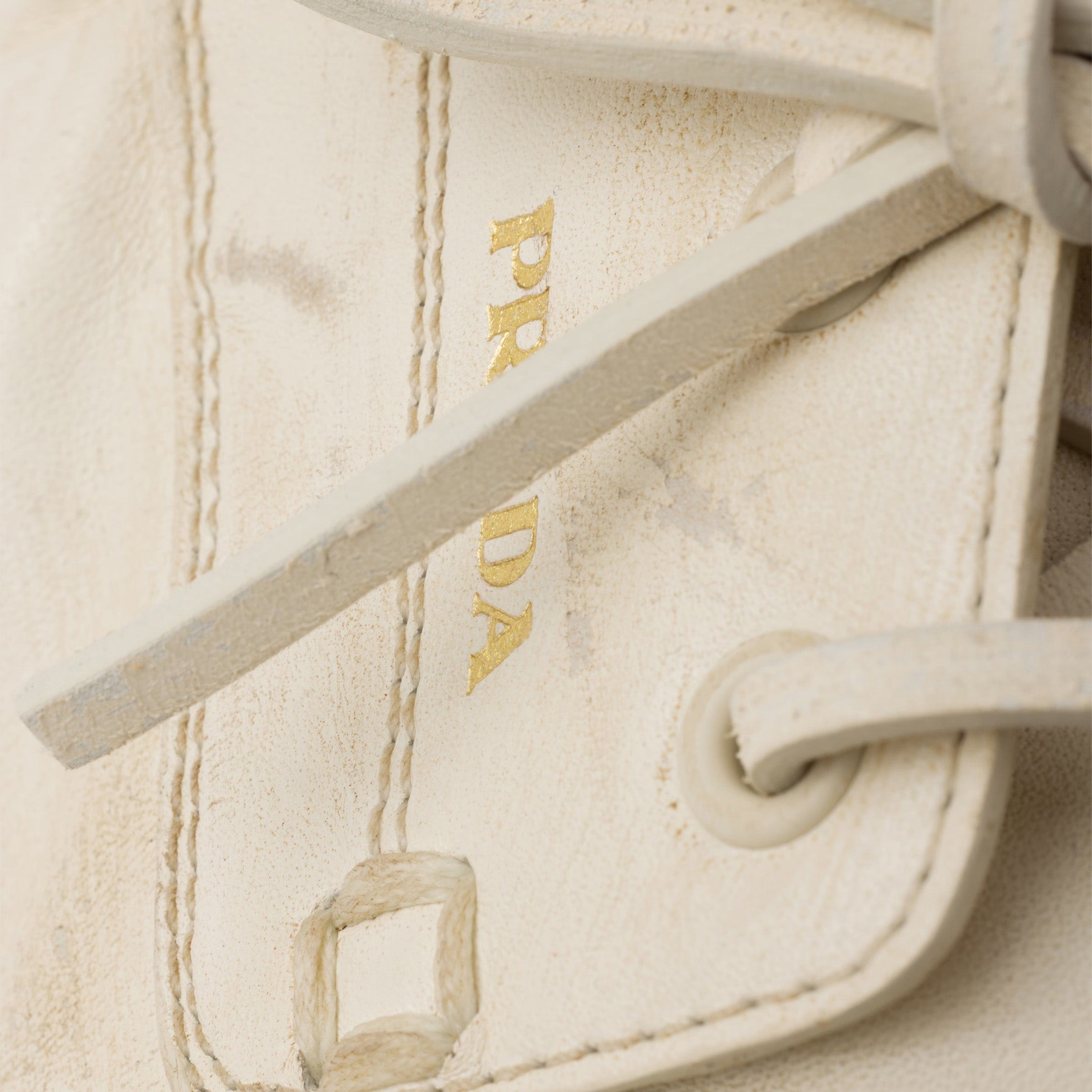 Prada Shuffle Boat Loafers In Antique-Effect Leather, Talc Color Women