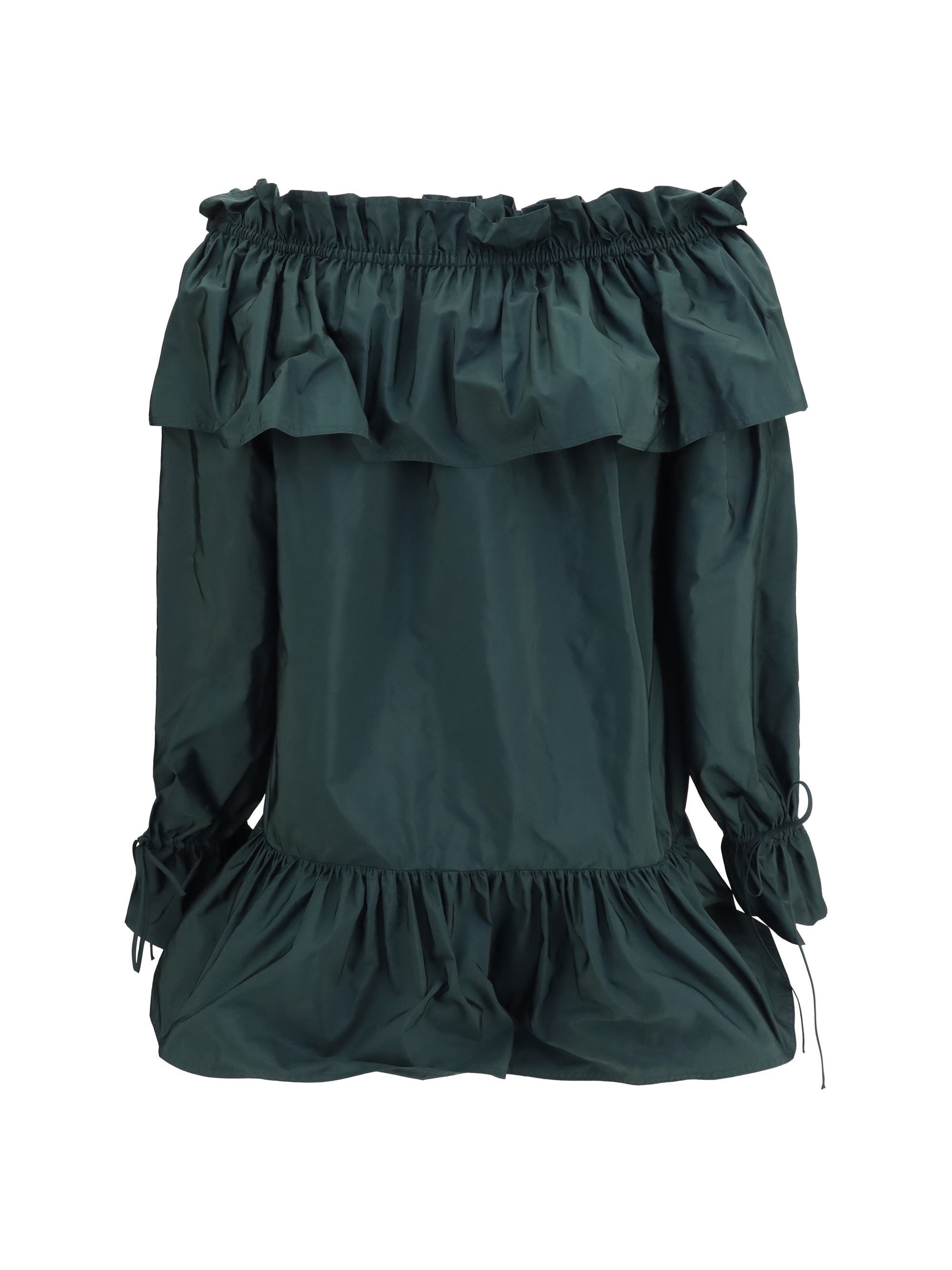 Saint Laurent Women Ruffled Nylon Poplin Dress