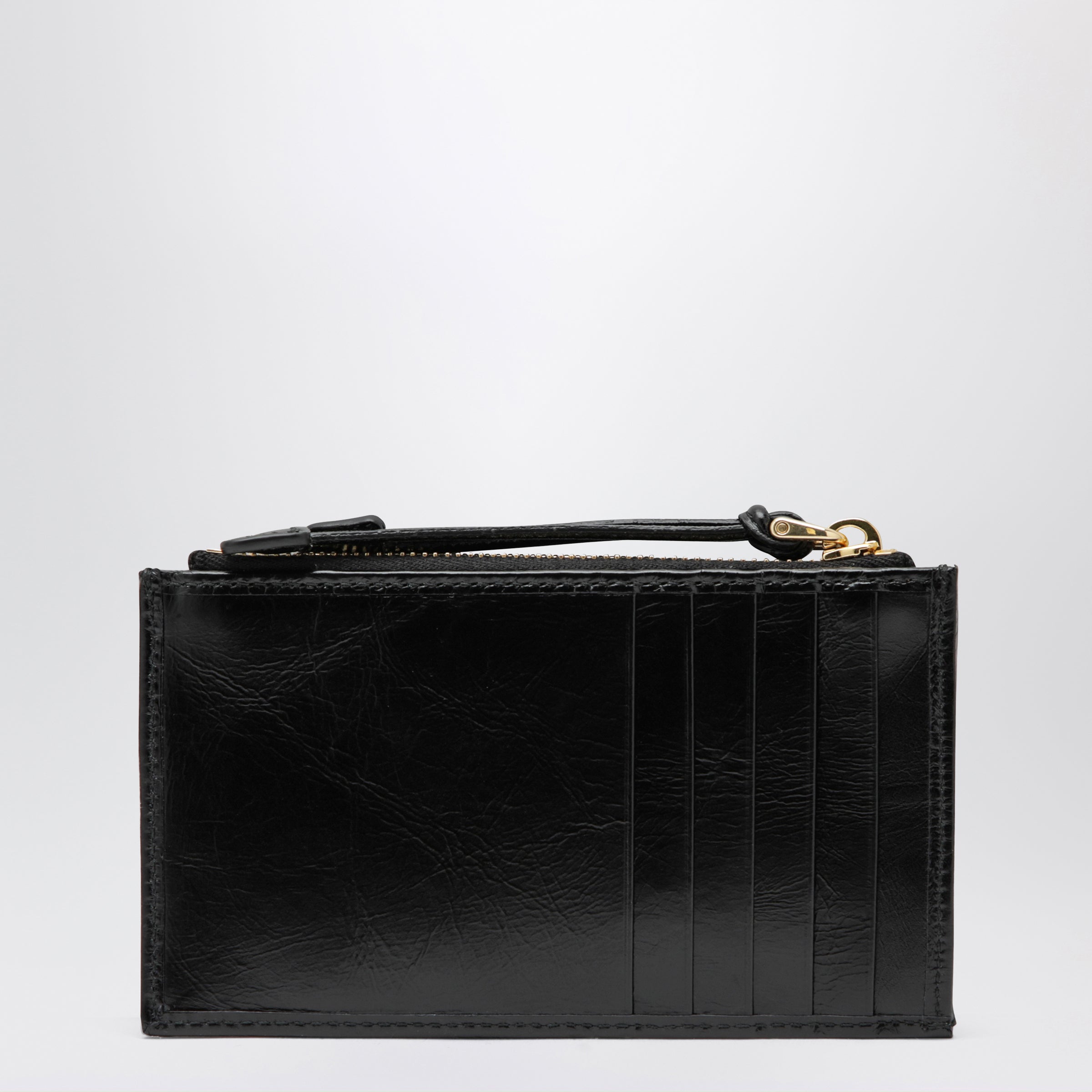 Prada Zip Card Holder In Polished Calf Leather, Black Women