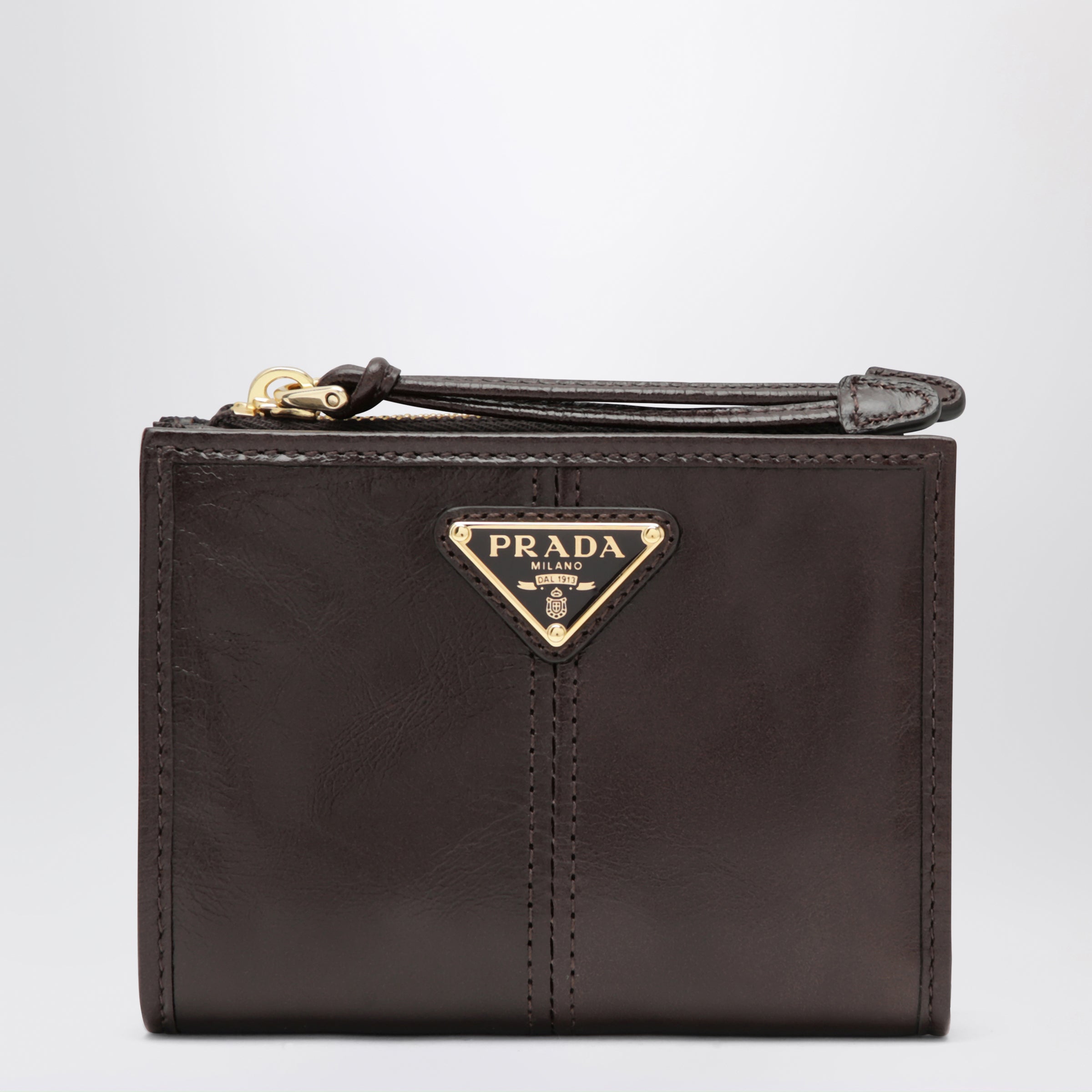 Prada Small Dark Brown Leather Wallet Women