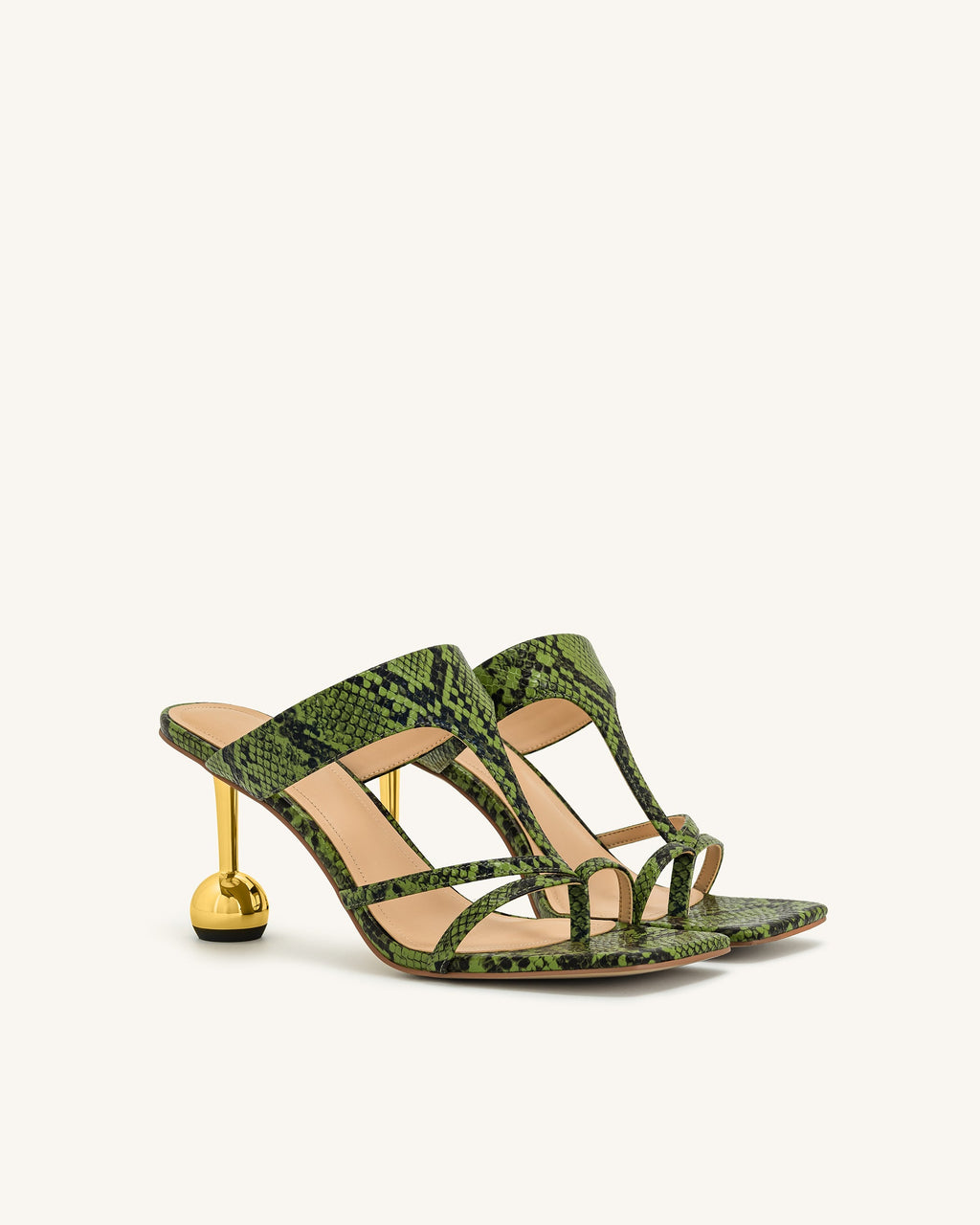 Cora Snakeskin Heeled Flip Flops - Green