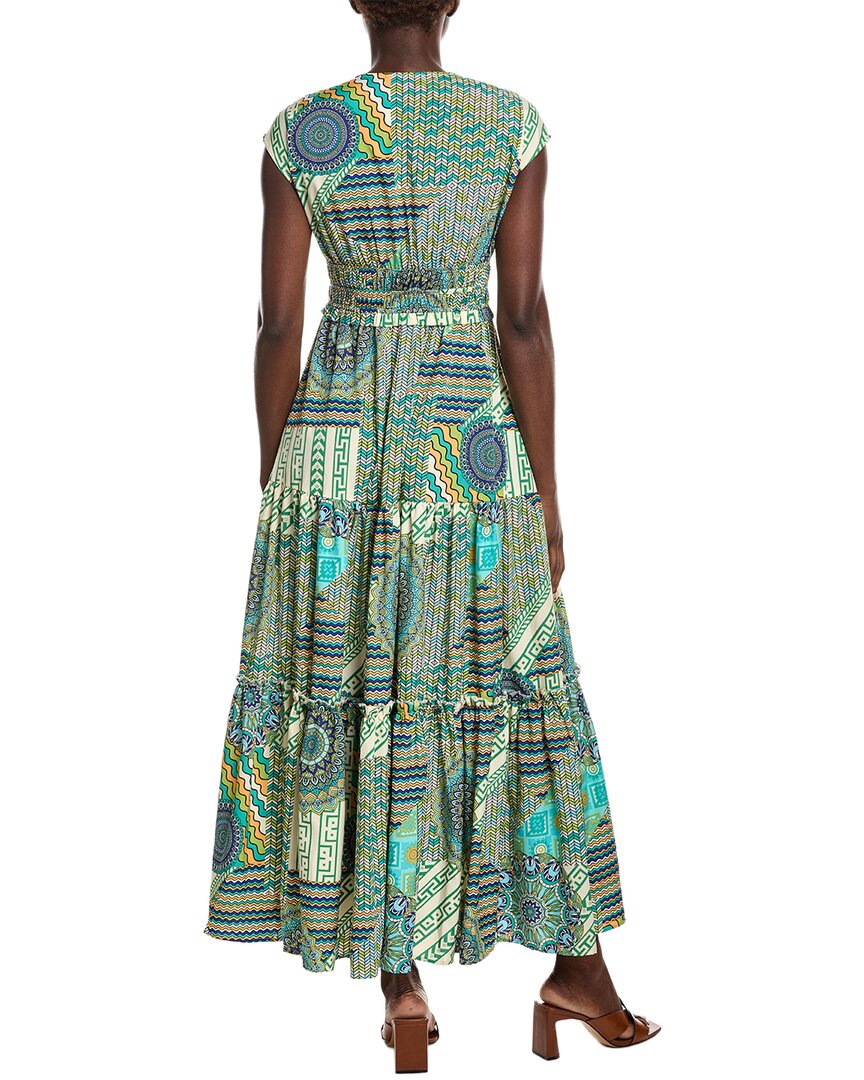 Gracia Printed V Neck Cap Sleeve Tiered Maxi Dress