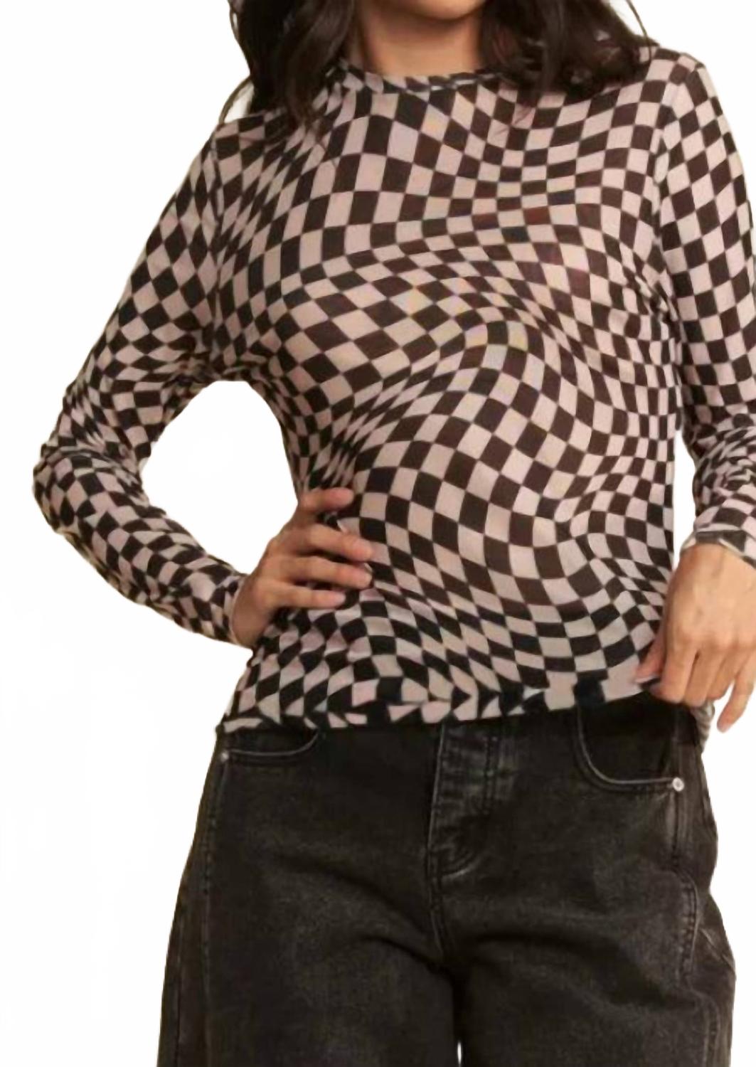 Checkered Burnout Top In Black
