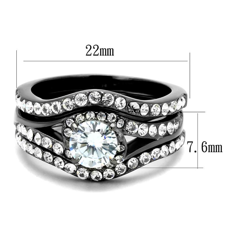 IP Light Black Stainless Steel Ring with AAA Grade CZ in Clear