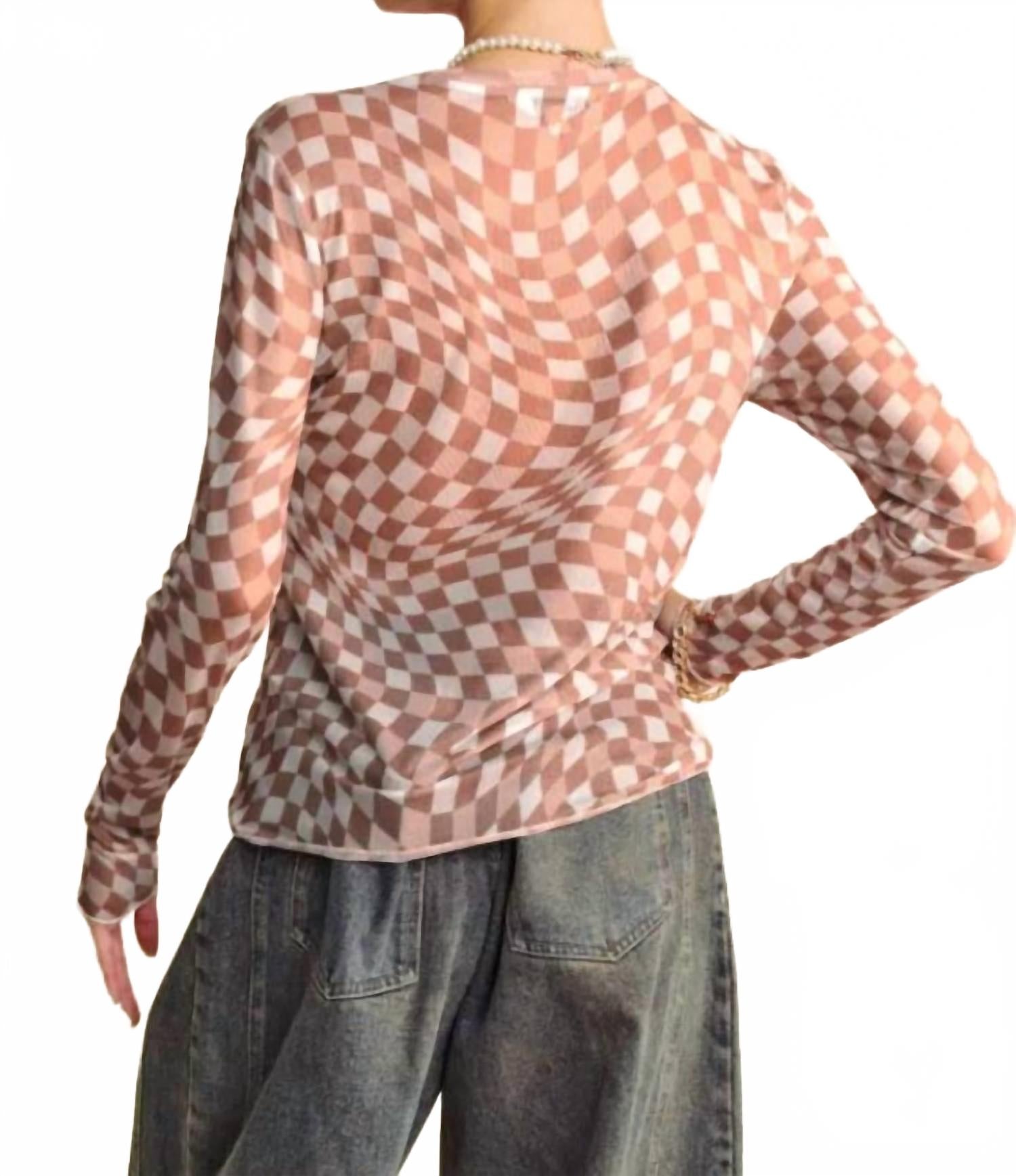 Checkered Burnout Top In Mocha Mousse